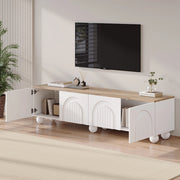 Mobile porta TV con 4 ante e 2 vani, in MDF e gambe in metallo, per soggiorno, bianco e effetto legno, 180 × 40 × 45 cm