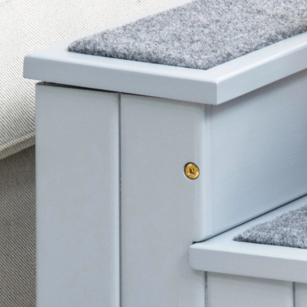Scala per animali domestici a 3 gradini con portaoggetti e feltro antiscivolo in legno grigio 40,5 × 44,5 × 38 cm