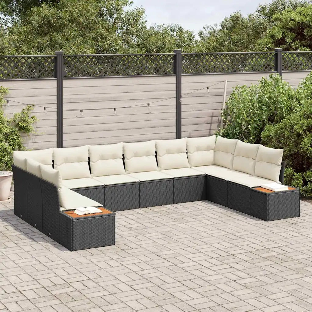 Set Divano da Giardino con cuscino 10 pcs Nero Poly Rattan 3348173
