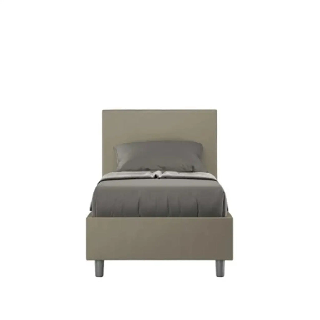 Letto singolo contenitore imbottito 80x190 similpelle cappuccino Adele