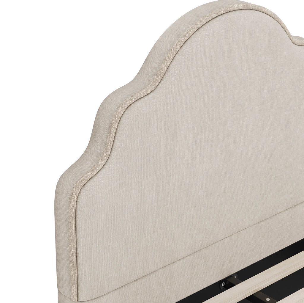 Letto imbottito 90x200 cm con testiera arrotondata in lino beige
