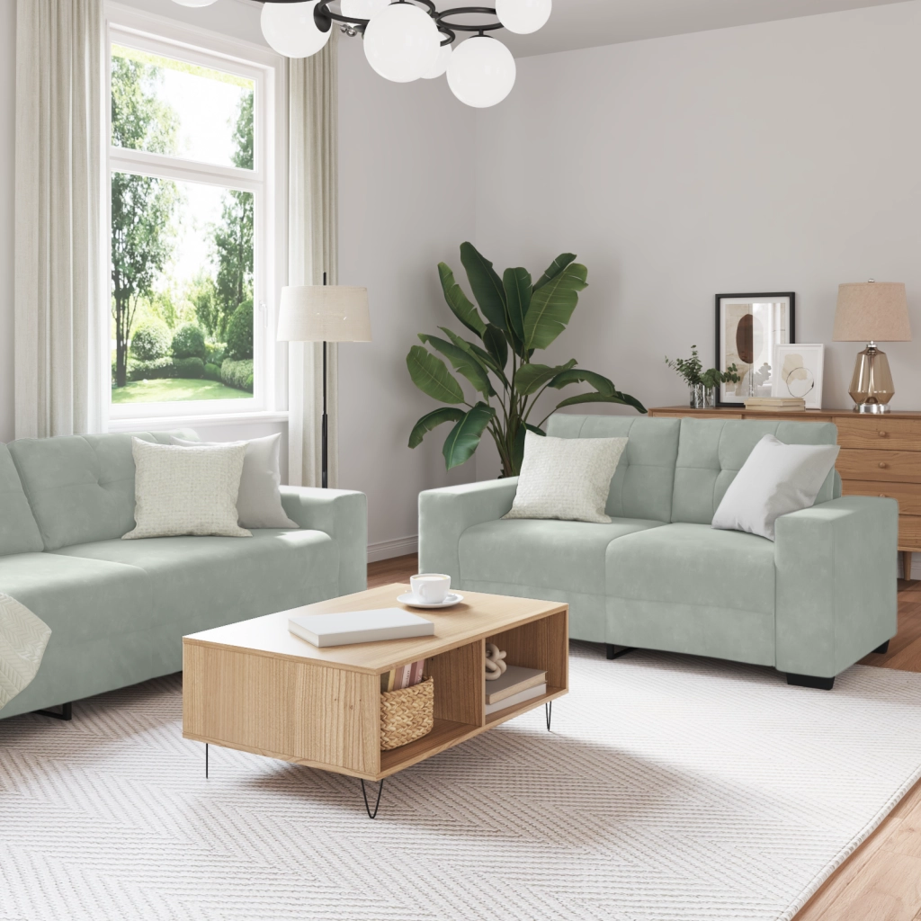 Set Divano a 3 Pezzi con Cuscini Velluto Grigio Chiaro