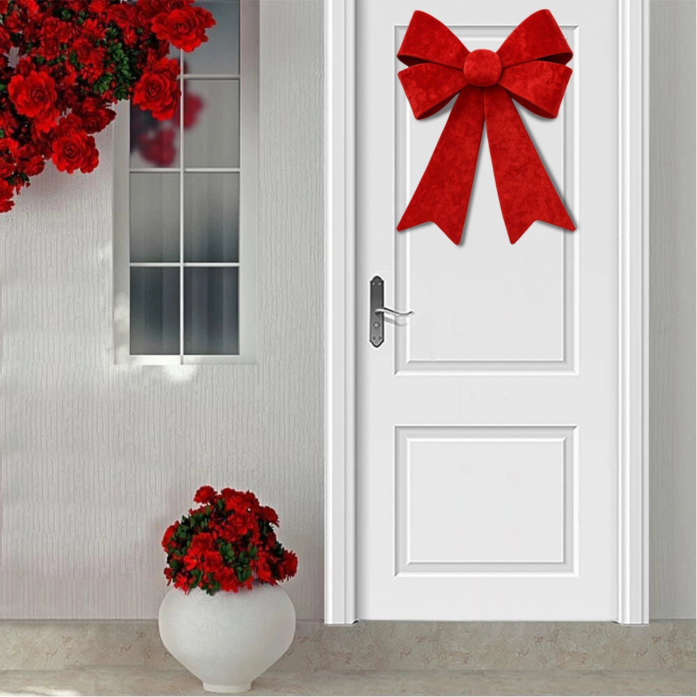 Fiocco Natalizio Fuoriporta 45x60cm Tessuto Decorazione Addobbo Natalizio Rosso