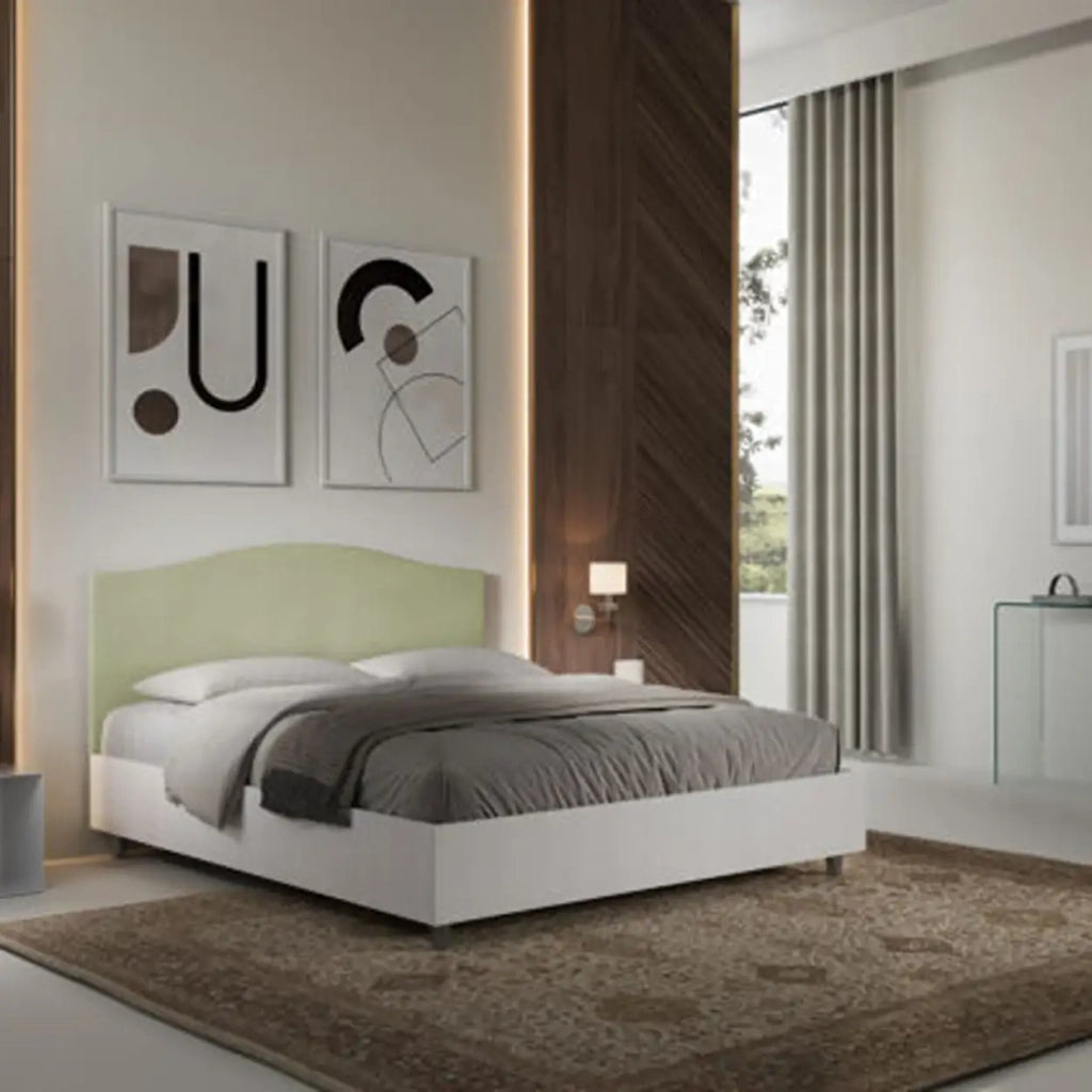 Letto matrimoniale senza rete 160x190 bianco frassino testata microfibra tè verde Grace