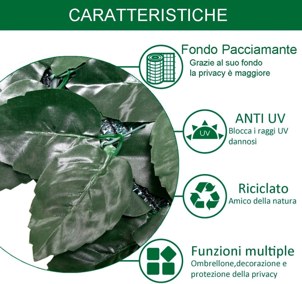 Siepe Artificiale Sintetica 150x1000 cm Finta Recinzione Casa Foglie Rete Telo Privacy Ombreggiante