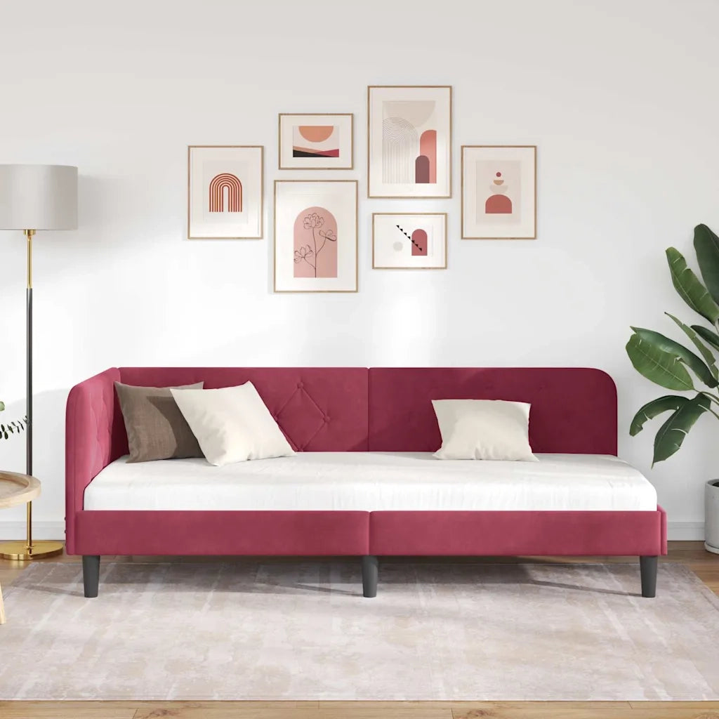 Letto singolo | Letto per adulti | Cornice del letto ad angolo Rosso Vino 80 x 200 cm Velluto