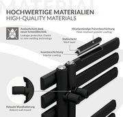 Riscaldatore per bagno a muro centrale 600x1000 mm nero opaca con elemento riscaldante 300W