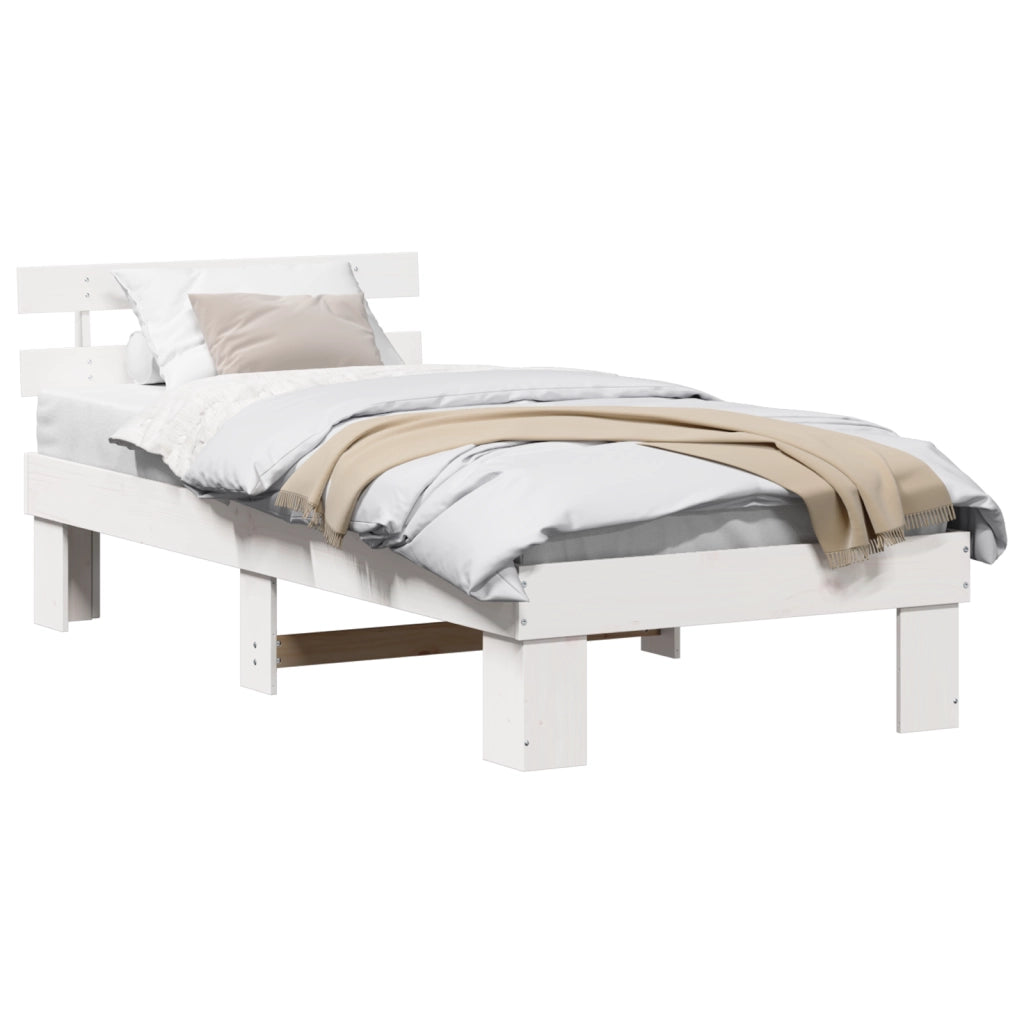 Struttura Letto con Testiera Bianca 100x200 cm Legno Massello di Pino