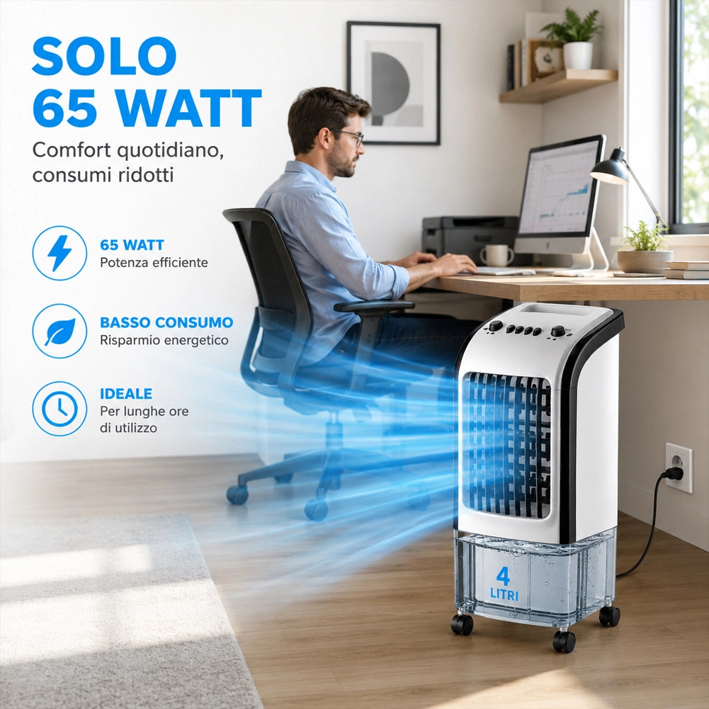 Raffrescatore Nebulizzatore 3in1 4L con 2 Ghiaccioli Potenza 65W 28x28x58 cm