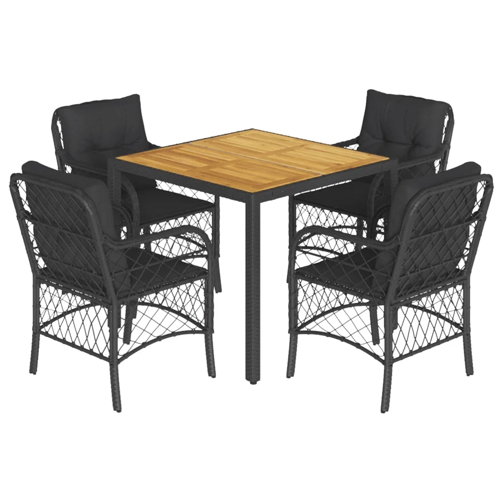 Set da Pranzo da Giardino 5 pz Nero con Cuscini in Polyrattan 3212043