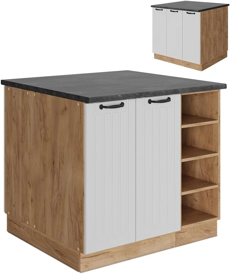 isola cucina Fame-Line, Bianco casa di campagna, 90 cm con cassetto, senza piano di lavoro
