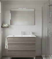 Mobile Bagno BALDER Già Montato 3 cassetti con piedini, lavabo e specchio Rovere affumicato 60x35 cm