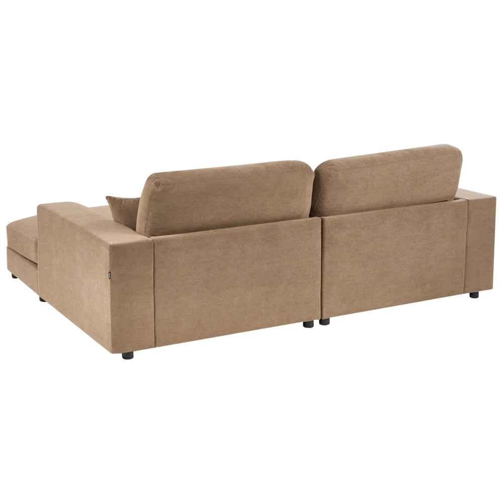 Divano angolare lato sinistro in Tessuto imbottito marrone con Cuscini 3 posti stile moderno minimalista