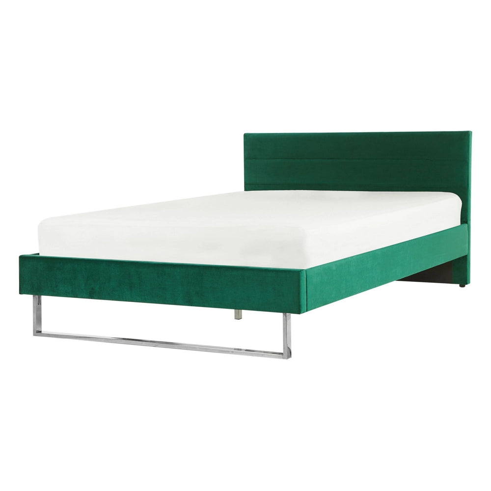 Letto Imbottito Velluto Verde Matrimoniale 140 x 200 cm Testiera Verde Gamba Argento Glam
