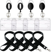 Set di Chiavi da Parete da 4 - Anelli di Chiave Estensibili - Ospedalieri di Carta di Credito - Cinturini Neri - Acciaio Inossidabile - PVC di Alta Qualità - Catena di Chiave