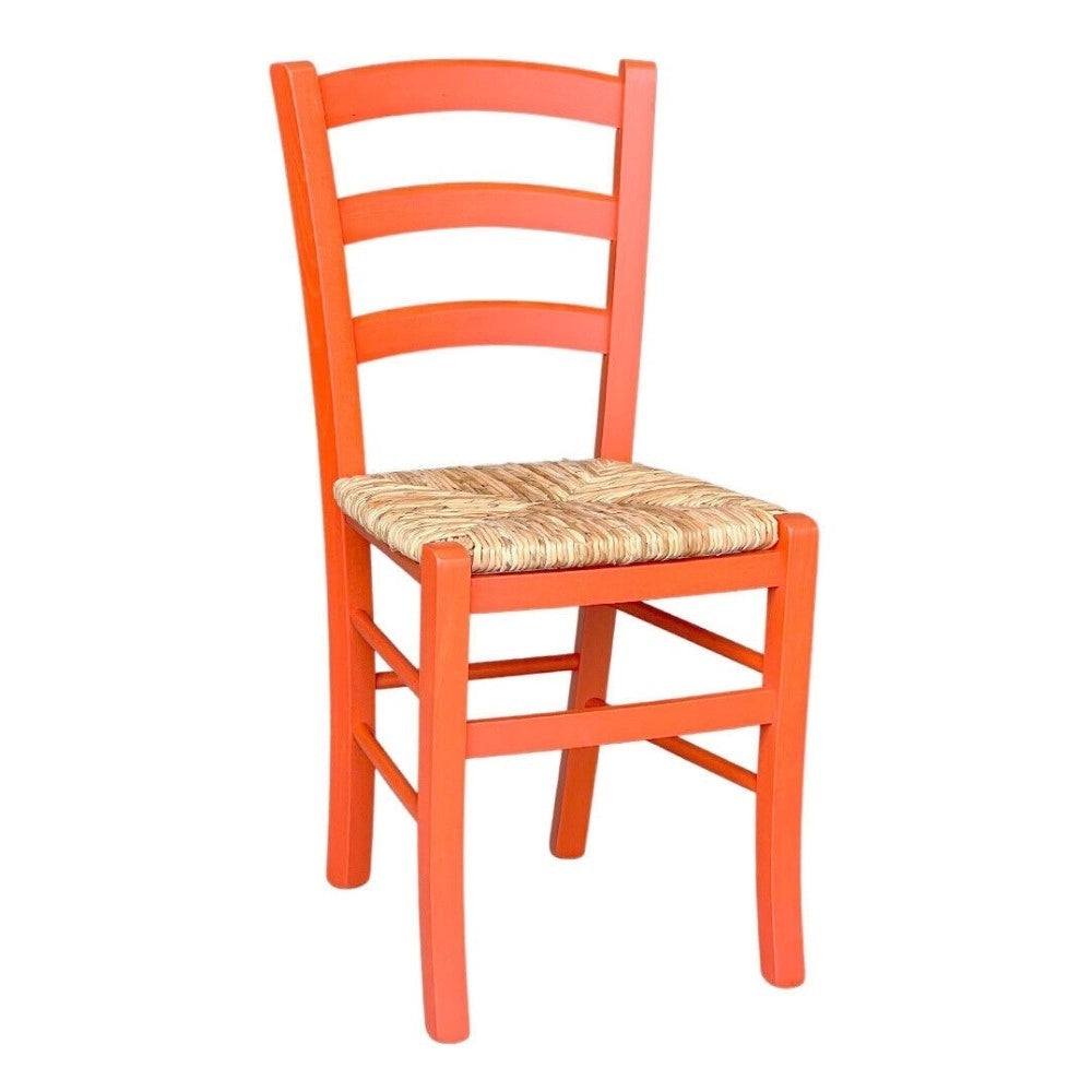 Set 2 sedie in legno di faggio con seduta paglia Venezia colore anilina arancio