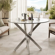 Tavolo rotondo moderno 80x80 cm in vetro temperato e metallo, colore argento