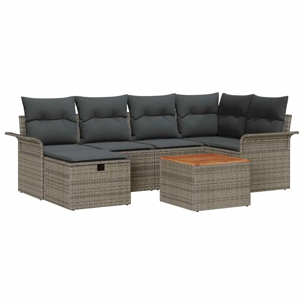 Set Divano da Giardino con cuscino 7 pcs Grigio Poly Rattan