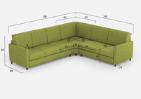 Divano Angolare 6 Posti 281x241x85 cm Karay in Tessuto Verde