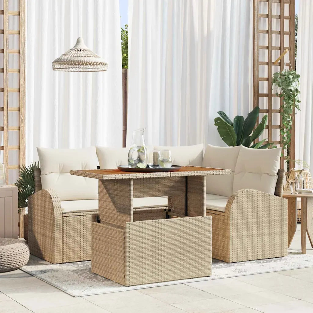 Set Divano da Giardino con cuscino 5 pcs beige e panna
