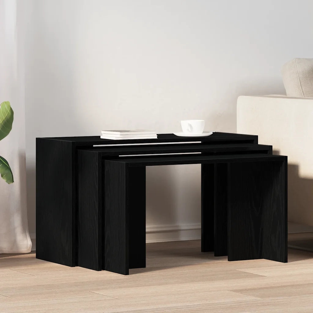 vidaXL Tavolini Impilabili 3 pz Neri in Legno Multistrato