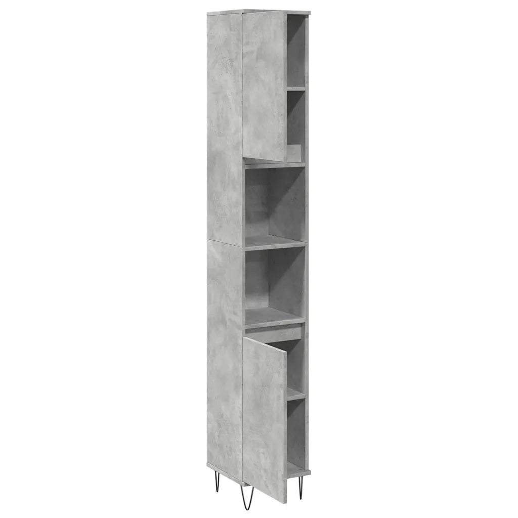 Armadietto Bagno | Armadio da bagno Grigio Cemento 30x30x190 cm Legno Multistrato