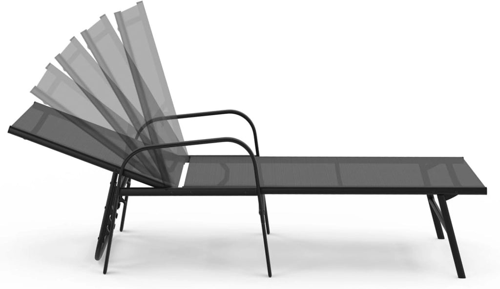 Set di 2 lettini da Giardino reclinabili FIDJI in Acciaio Nero e Tessuto Grigio Antracite