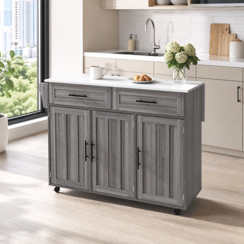 CARRELLO CUCINA 129x71x91,5 cm Grigio/Bianco MDF con piano ribaltabile e ruote