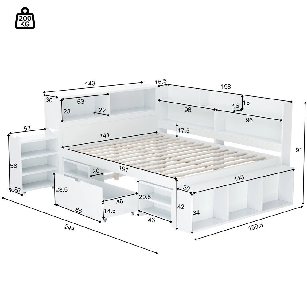 Letto Singolo con Cassetti e Doghe ¨C MINIMAL ¨C Bianco 140x190