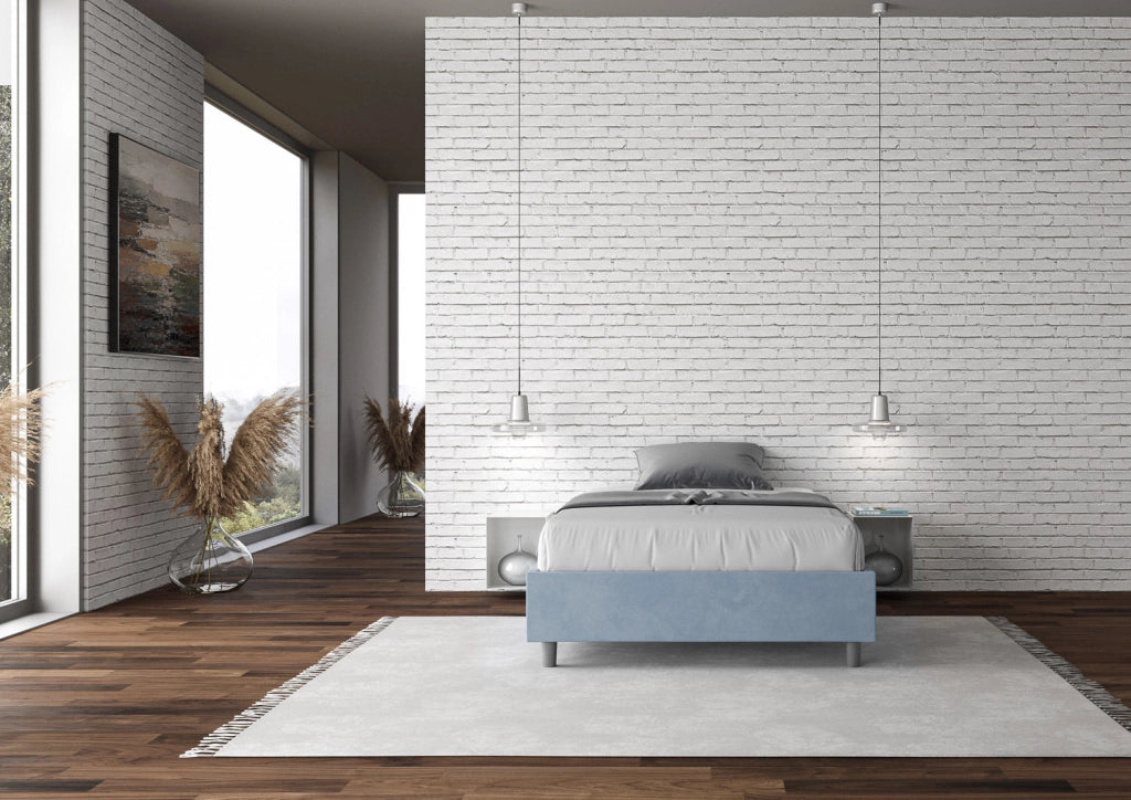 Letto Matrimoniale Francese Sommier 140x210 cm con Rete e Contenitore Azelia Azzurro