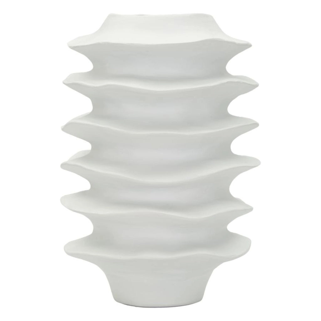 Vaso decorativo moderno a fasce ondulate bianco