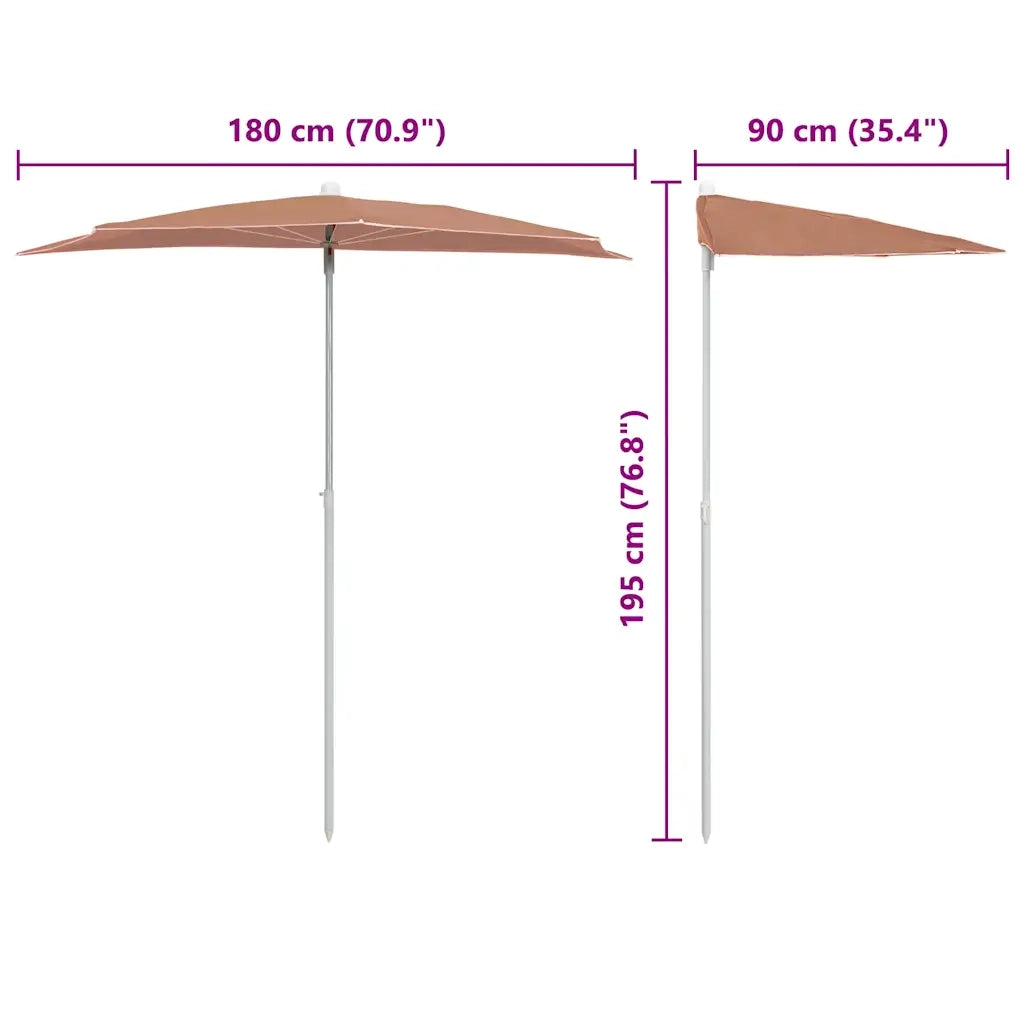 Ombrello | Parasolne Semicircolare da Giardino e Palo 180x90cm Terracotta