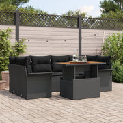 Set di Divani da Giardino a 7 Pezzi con Cuscini Nero in Rattan Polietilene Acacia