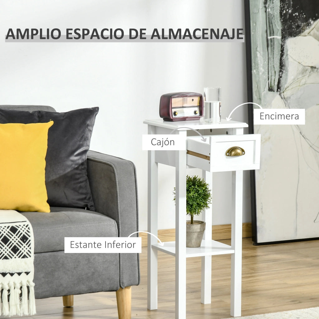 Tavolino con Cassetto e Ripiano ¨C zephmum ¨C 30x30x75 cm Bianco