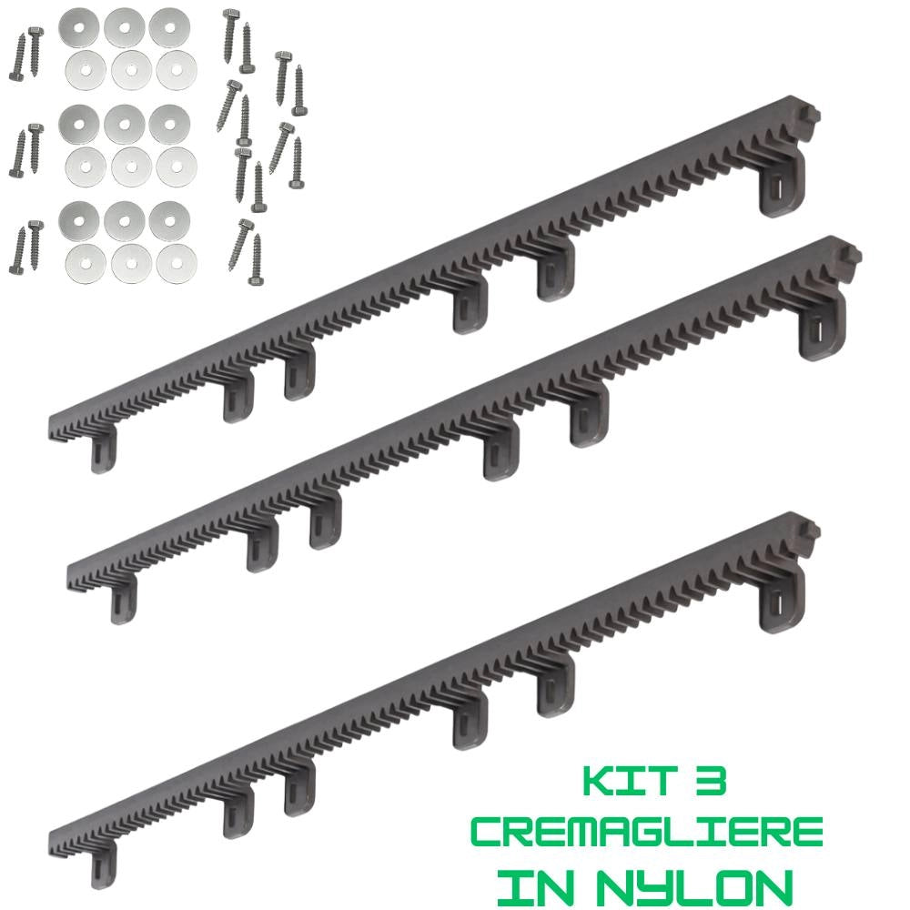 Kit 3 cremagliere da 1 metro per cancelli scorrevoli in nylon m4 crm2