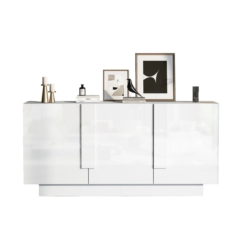 Credenza da Soggiorno con 3 Ante e 6 Ripiani ¨C MINIMAL ¨C Bianco Lucido, 160x60x35