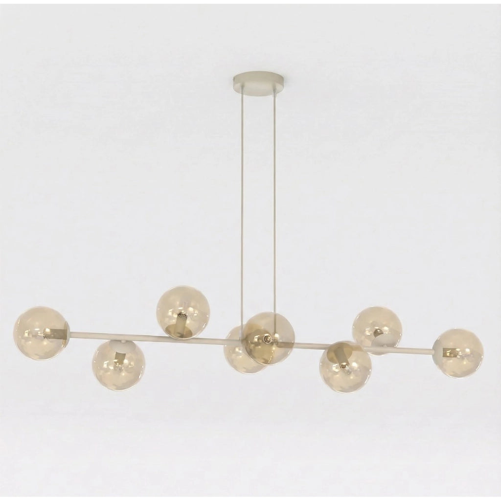 Lampada a sospensione Magnus in acciaio beige e vetro ambrato