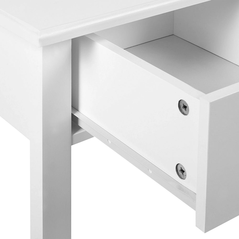 Tavolo Consolle Bianco MDF Gambe Legno 90 x 40 x 75 cm 3 Cassetti Scaffale Corridoio Mobili Soggiorno Stile Moderno