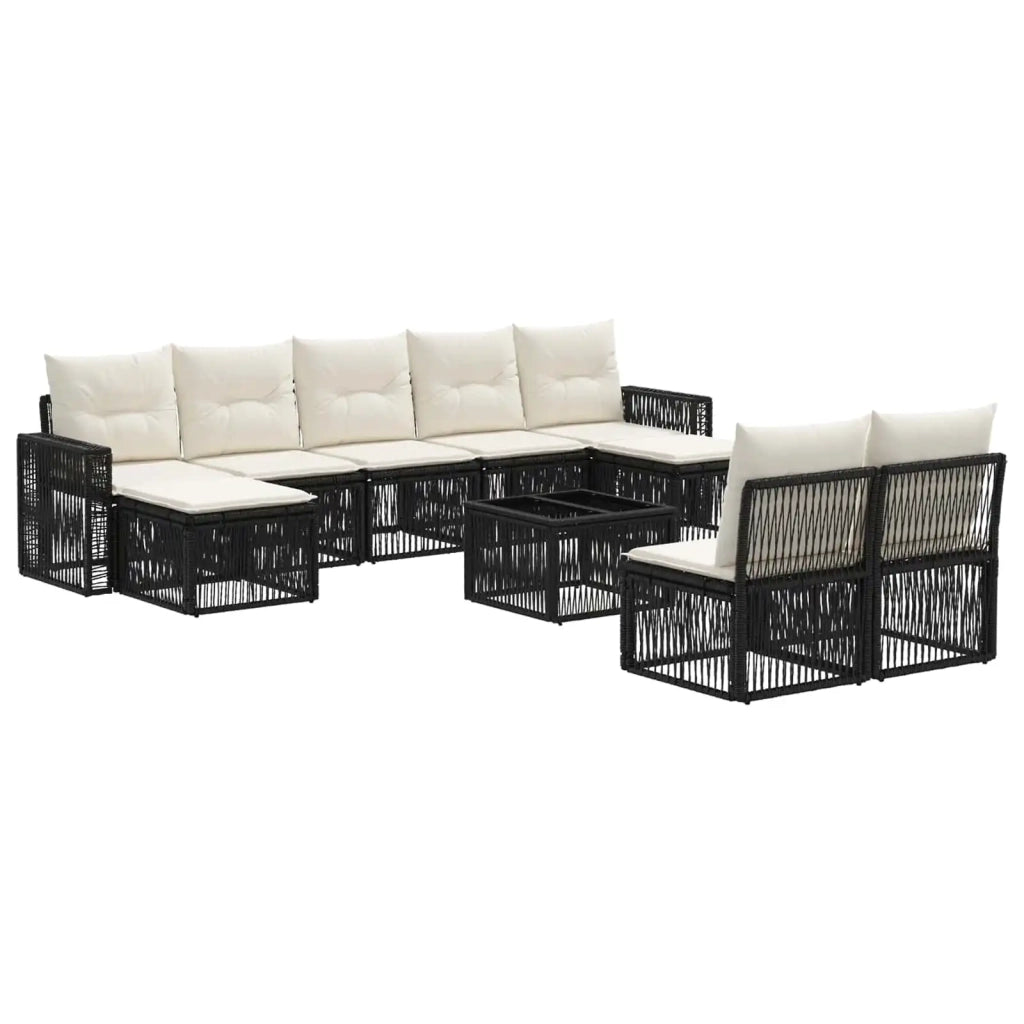Set Divano da Giardino 10 pcs Nero e Bianco Crema polyrattan 3435241