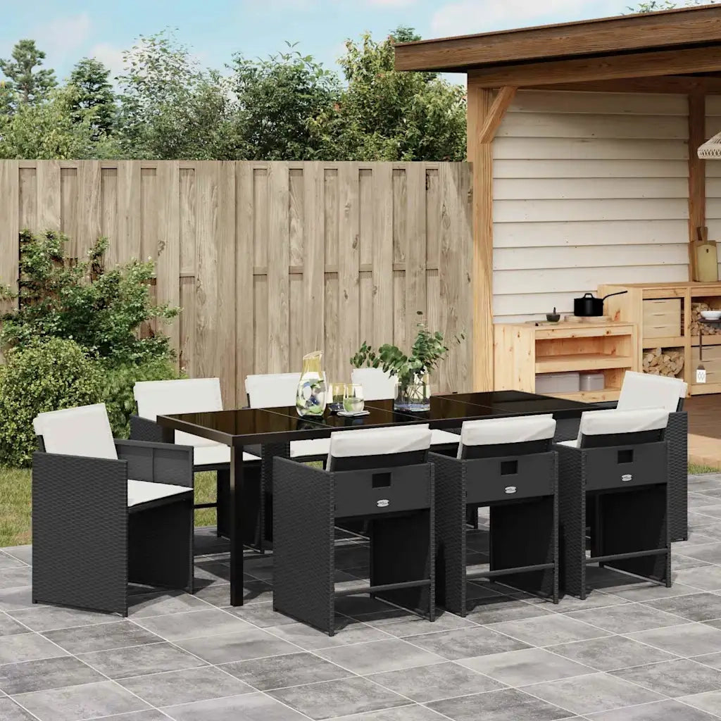 Set da Pranzo per Giardino 9 pcs Nero polyrattan