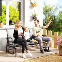 Panchina a Dondolo da Giardino a 3 Posti in Metallo e Tessuto a Rete Traspirante, 147x70x85cm, Beige