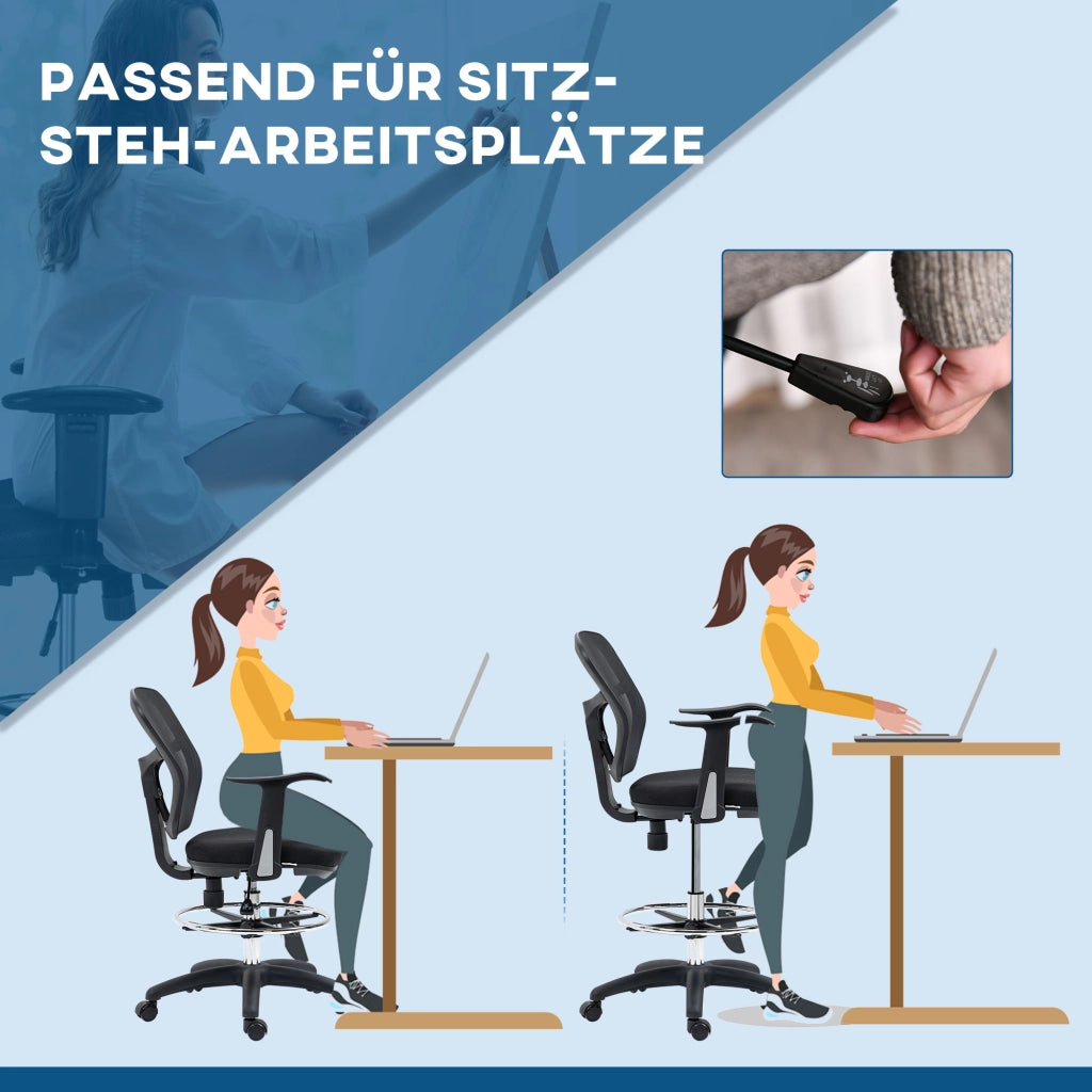 SEDIA Ufficio Ergonomica con Braccioli e Poggiapiedi, 59x59x95-115 cm, Nero