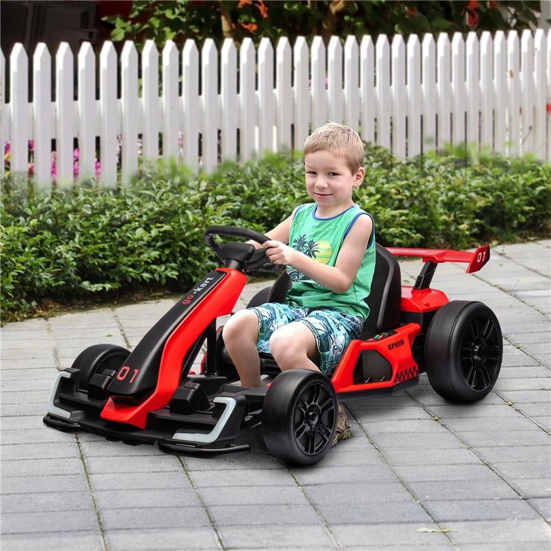 GO KART ELETTRICO PER BAMBINI 6-12 ANNI 24V 12KM/H CON SEGGIOLINO REGOLABILE, ROSSO