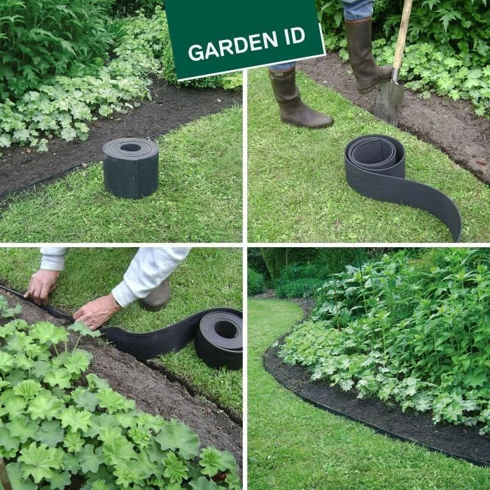 Bordura da giardino in gomma riciclata - GARDEN ID Eco Border - 5 m H10 cm - Indistruttibile - Installazione flessibile, diritta o curva.