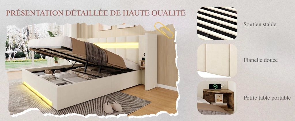 Letto Contenitore Imbottito in Velluto con LED, USB e Testiera ¨C MINIMAL ¨C 160x200