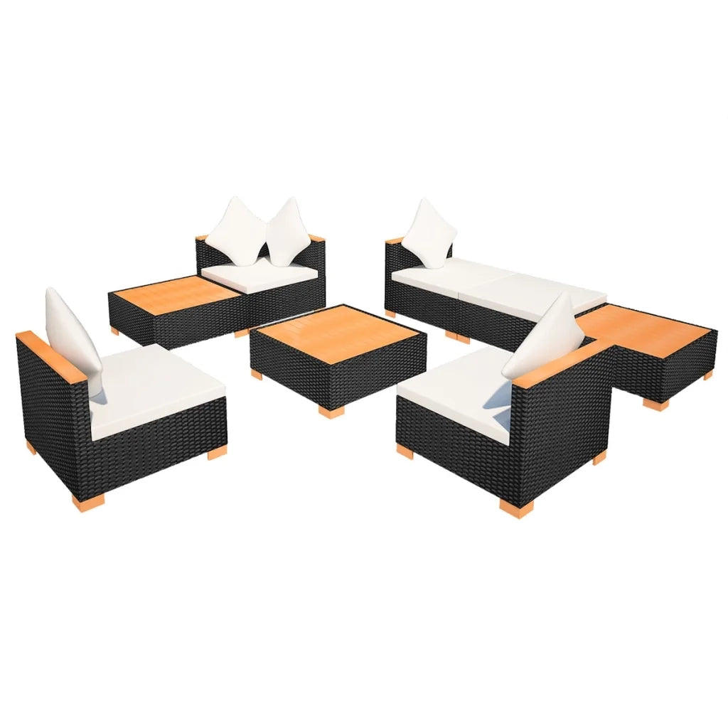 Set Divani da Giardino 8 pz con Cuscini in Polyrattan Nero 42756