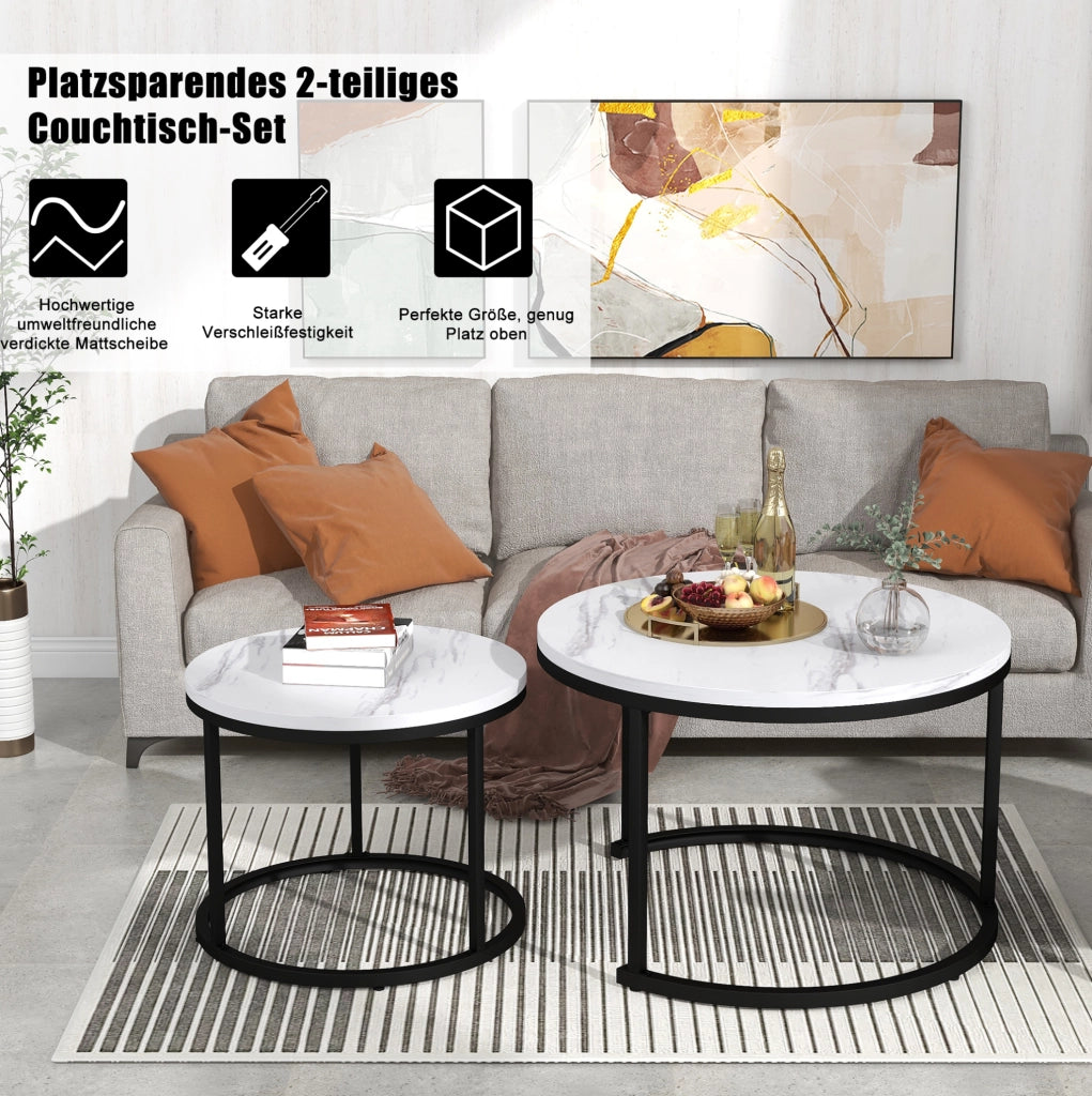 Set di 2 tavolini da caffè rotondi effetto marmo in MDF