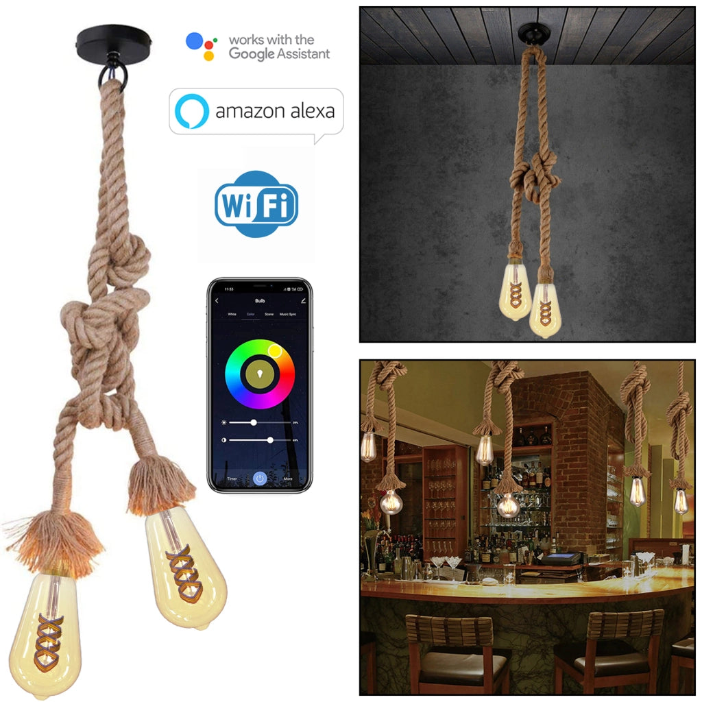 Pendente SMART doppia corda 2 lampade intelligenti vetro LED E27 10W WiFi RGB 1800K sospensione vintage dimmerabile Alexa Google luce decorativa