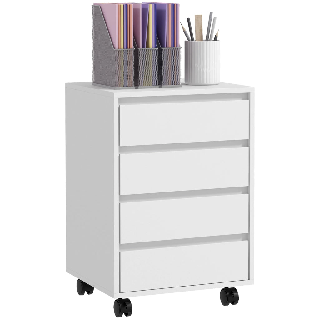 Scrivania con cassetti ¨C zephmum ¨C 4 cassetti, ruote, bianco