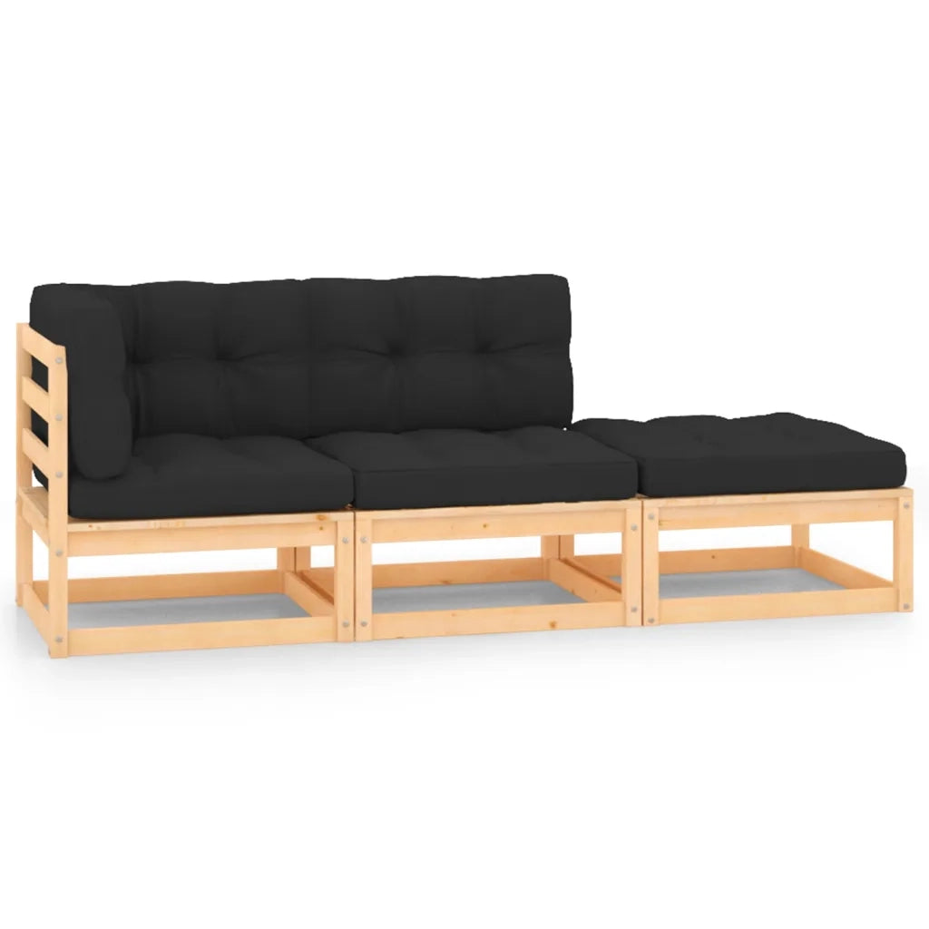 Set Divani da Giardino 3 pz con Cuscini Legno Massello di Pino cod mxl 42014